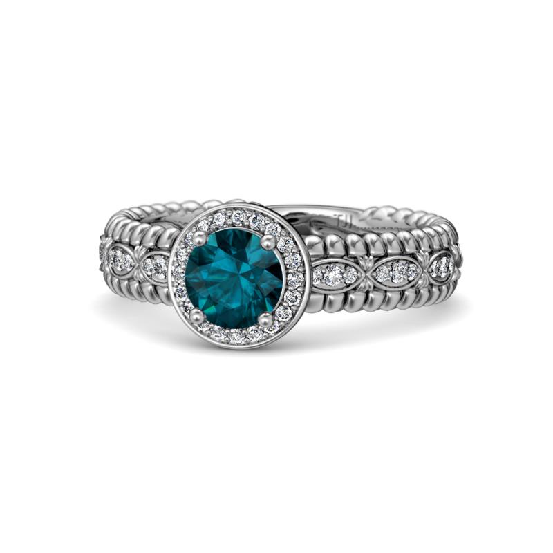 Cera Signature London Blue Topaz and Diamond Halo Engagement Ring 