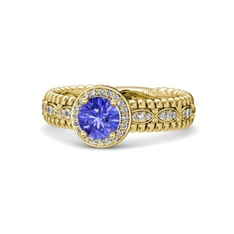 Cera Signature Tanzanite and Diamond Halo Engagement Ring 