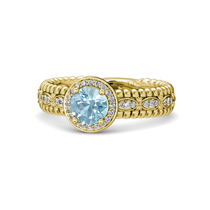 Cera Signature Aquamarine and Diamond Halo Engagement Ring 