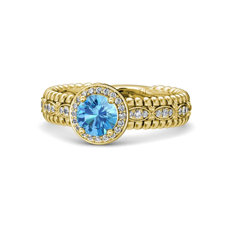 Cera Signature Blue Topaz and Diamond Halo Engagement Ring 