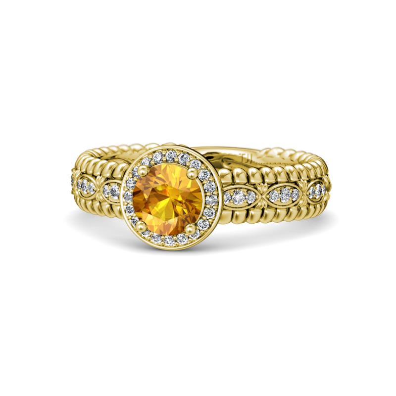 Cera Signature Citrine and Diamond Halo Engagement Ring 