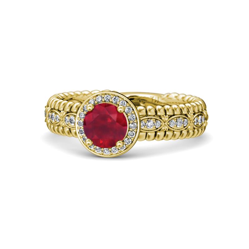 Cera Signature Ruby and Diamond Halo Engagement Ring 