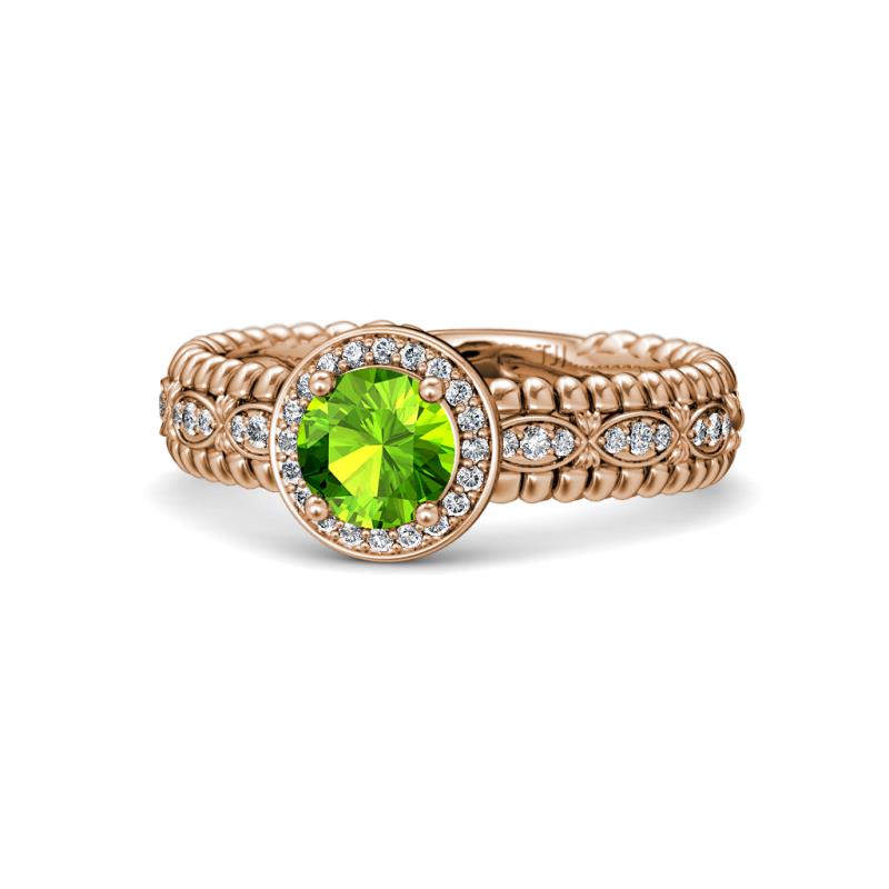 Cera Signature Peridot and Diamond Halo Engagement Ring 