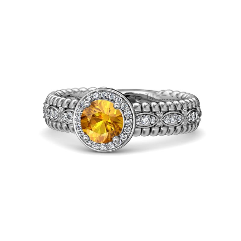 Cera Signature Citrine and Diamond Halo Engagement Ring 