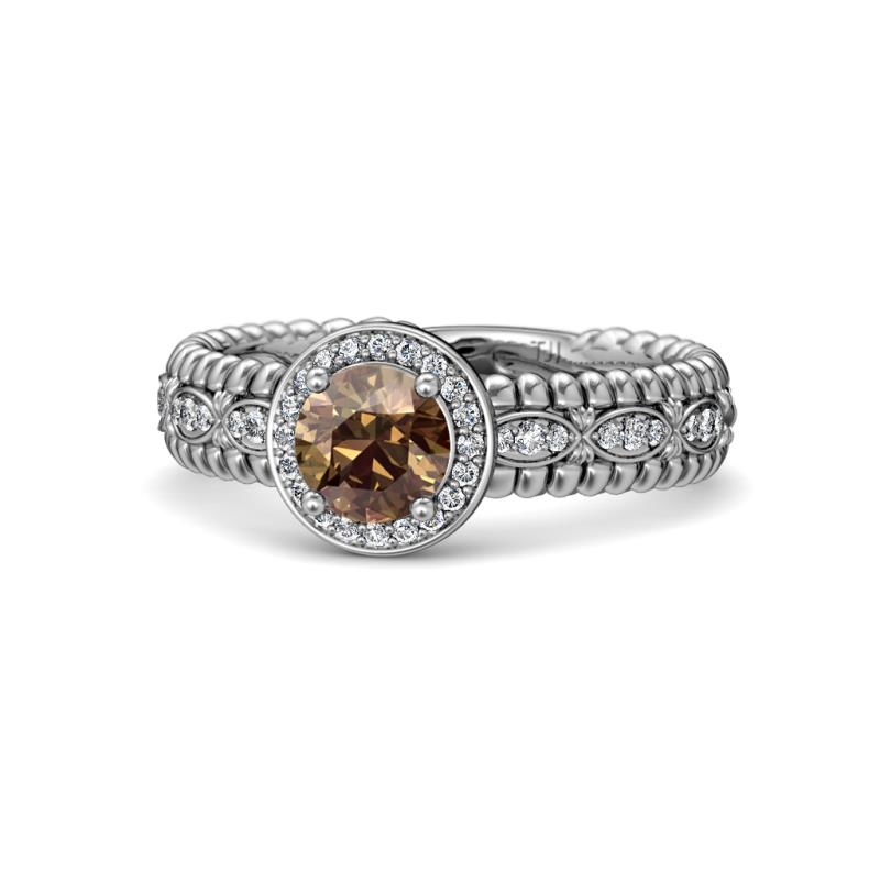 Cera Signature Smoky Quartz and Diamond Halo Engagement Ring 
