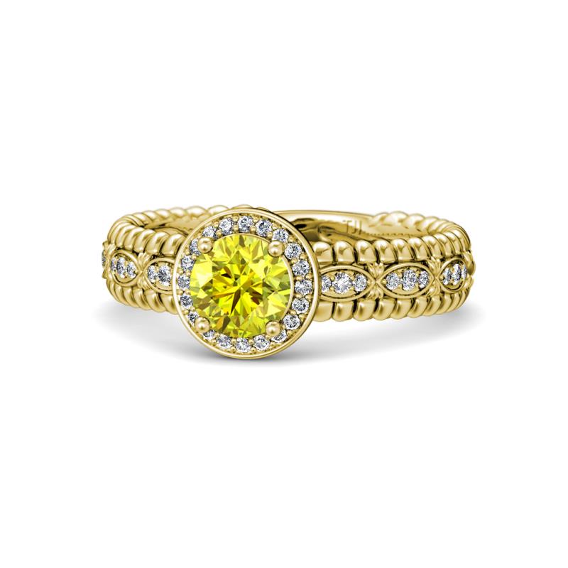Cera Signature Yellow and White Diamond Halo Engagement Ring 
