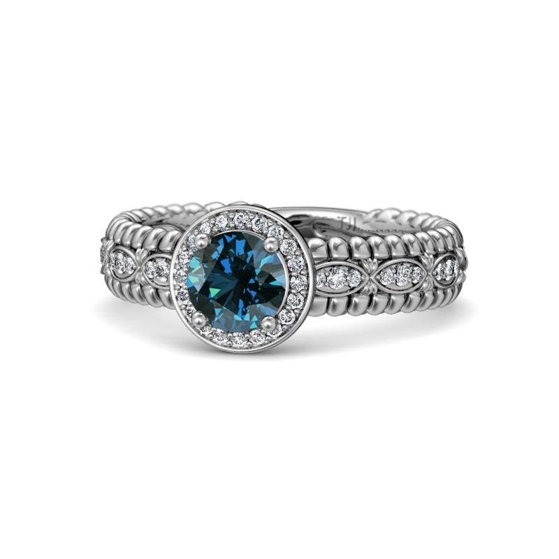 Cera Signature Blue and White Diamond Halo Engagement Ring 