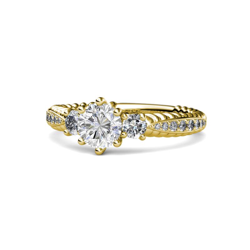 Lucine Signature Three Stone with Side Diamond Engagement Ring 