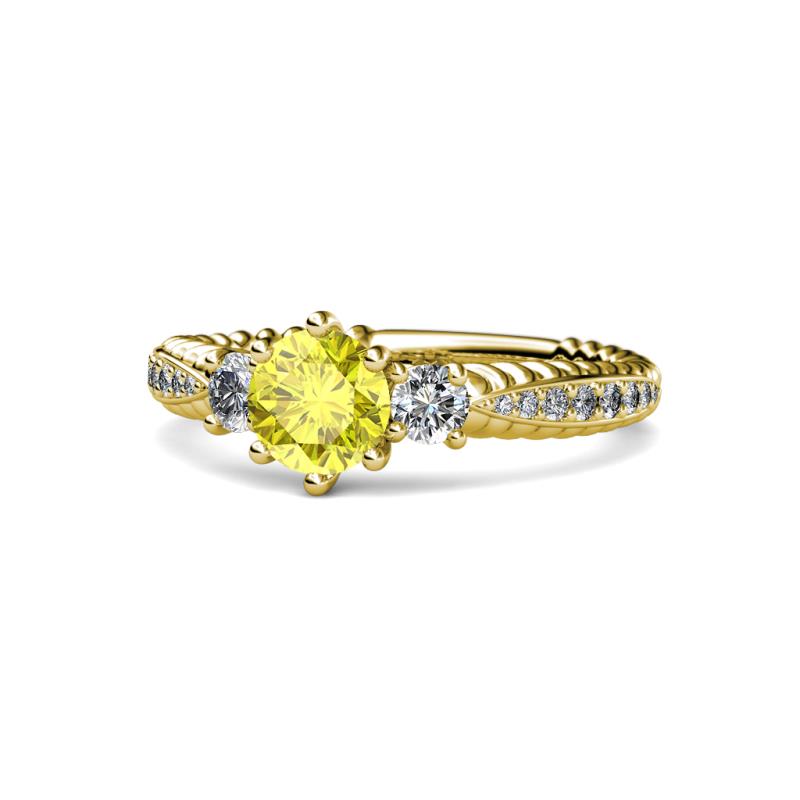 Lucine Signature Three Stone with Side Diamond Engagement Ring 