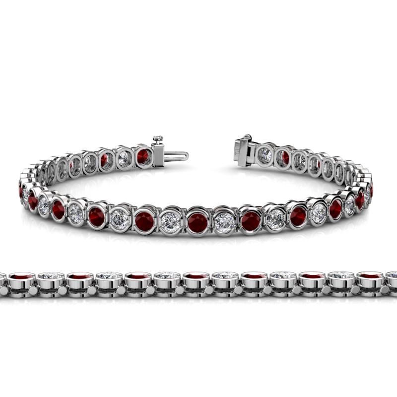 Tiara 3.50 mm Red Garnet and Diamond Eternity Tennis Bracelet 