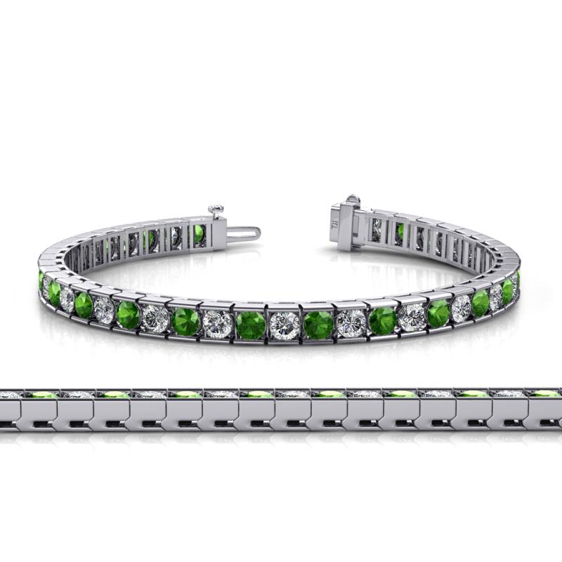 Abril 3.80 mm Round Green Garnet and Diamond Eternity Tennis Bracelet 