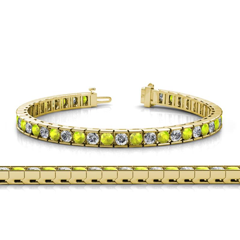 Abril 3.80 mm Round Peridot and Diamond Eternity Tennis Bracelet 