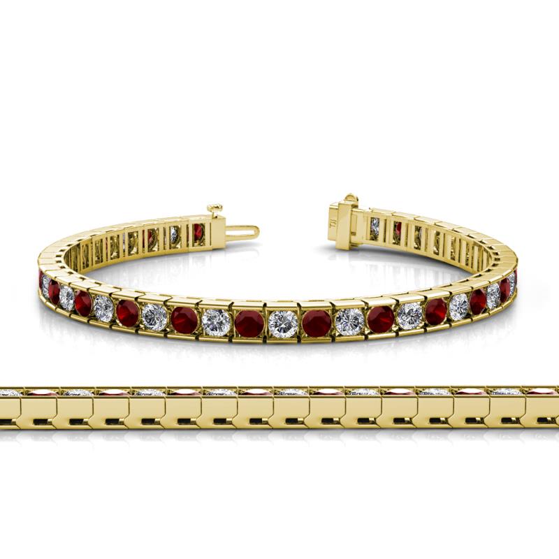 Abril 3.80 mm Round Red Garnet and Diamond Eternity Tennis Bracelet 