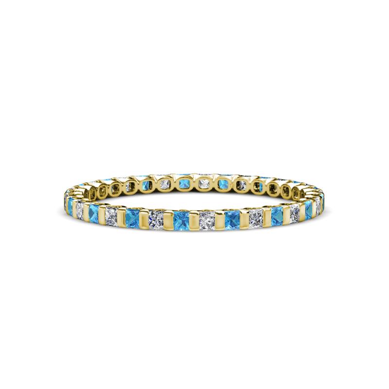 Clarissa 2.00 mm Princess Cut Blue Topaz and Diamond Eternity Band 