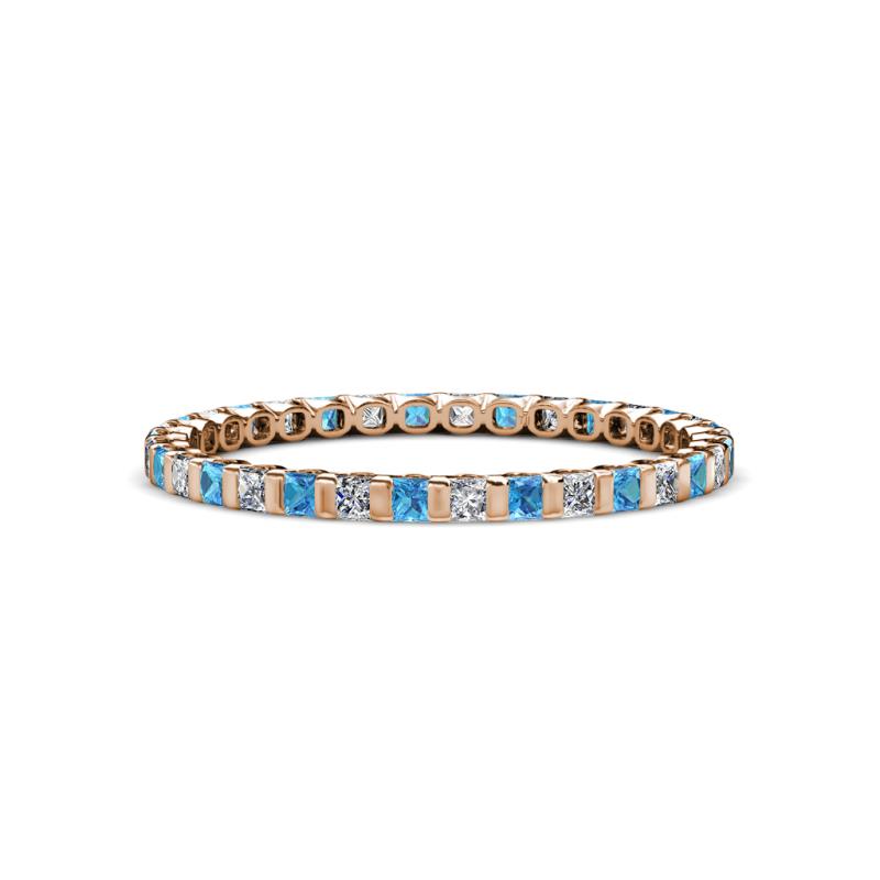Clarissa 2.00 mm Princess Cut Blue Topaz and Diamond Eternity Band 