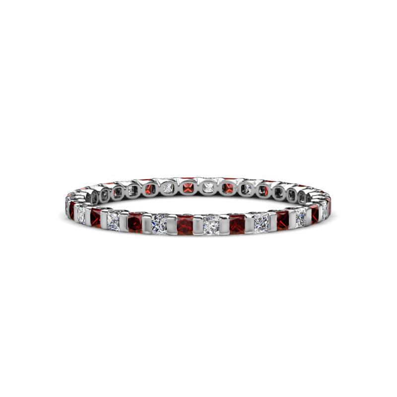 Clarissa 2.00 mm Princess Cut Red Garnet and Diamond Eternity Band 