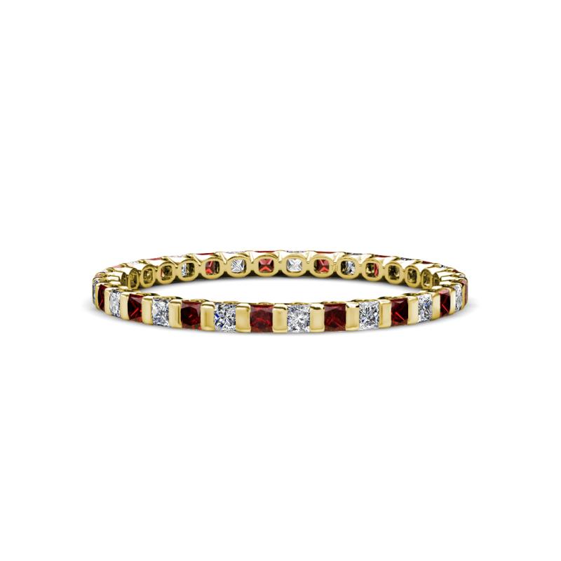 Clarissa 2.00 mm Princess Cut Red Garnet and Diamond Eternity Band 