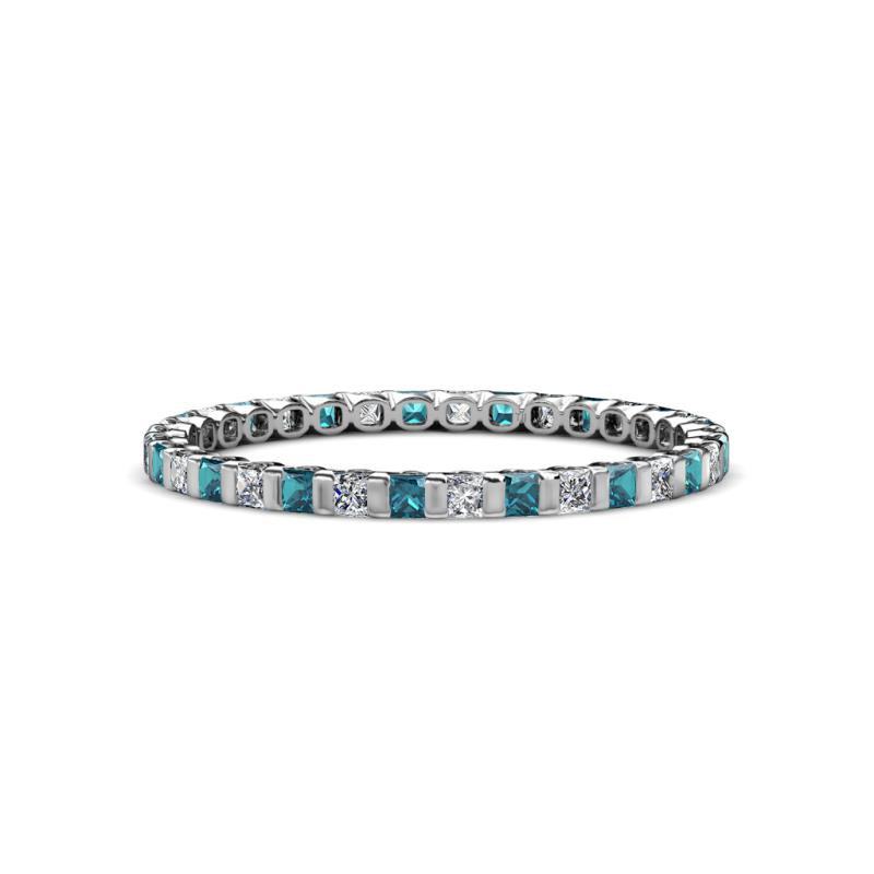 Clarissa 2.00 mm Princess Cut London Blue Topaz and Diamond Eternity Band 