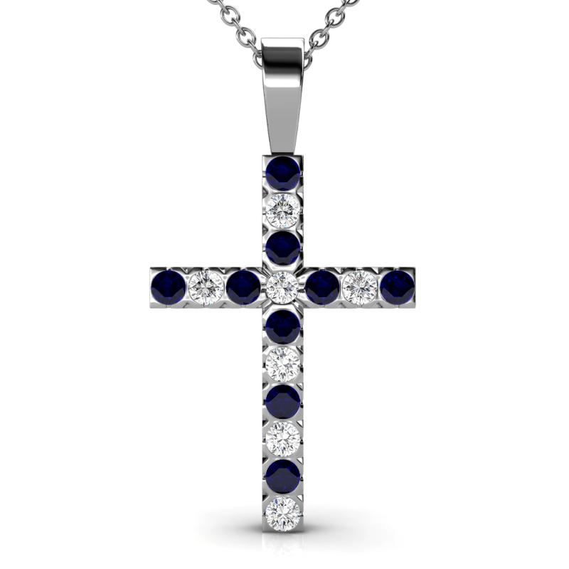 Aja Blue Sapphire and Diamond Cross Pendant 