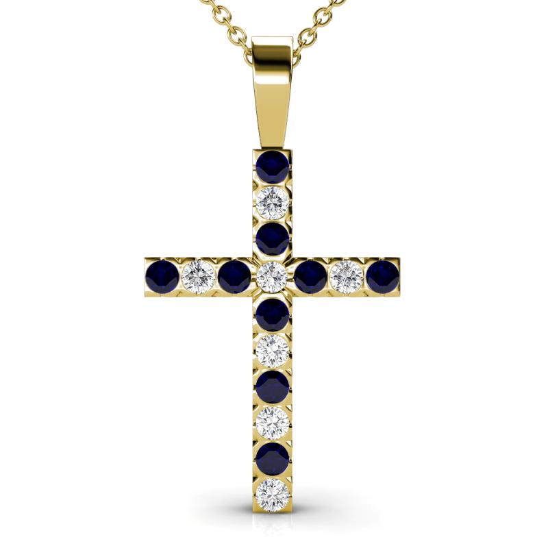 Aja Blue Sapphire and Diamond Cross Pendant 
