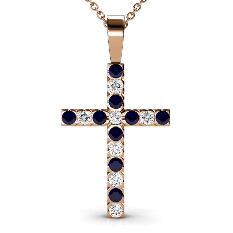 Aja Blue Sapphire and Diamond Cross Pendant 
