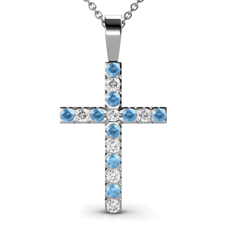 Aja Blue Topaz and Diamond Cross Pendant 