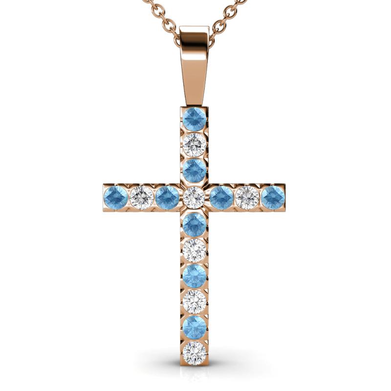 Aja Blue Topaz and Diamond Cross Pendant 