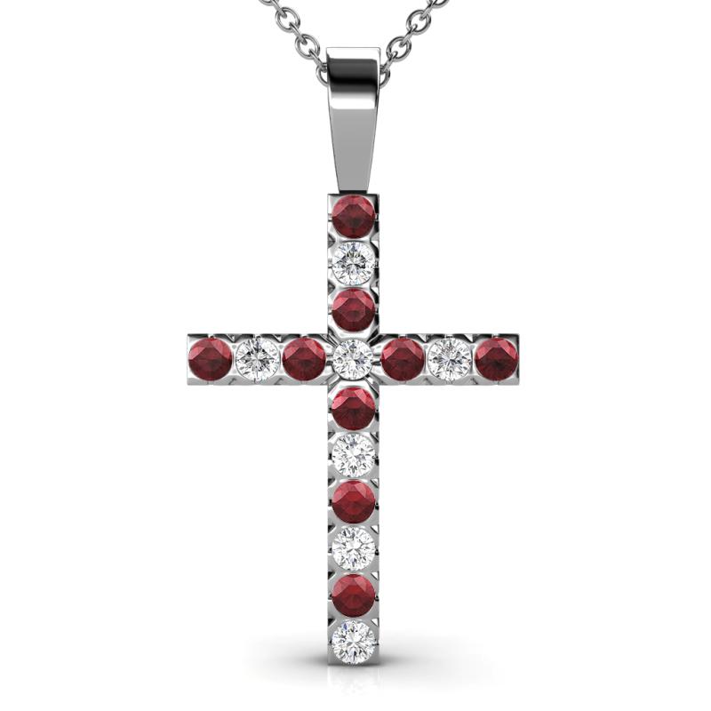 Aja Red Garnet and Diamond Cross Pendant 