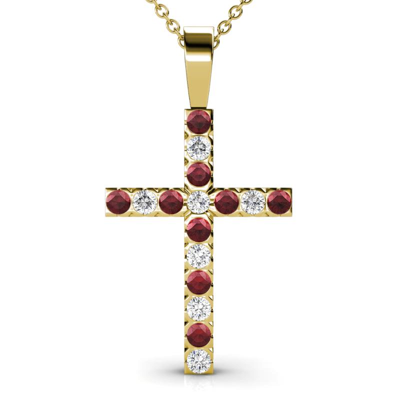 Aja Red Garnet and Diamond Cross Pendant 