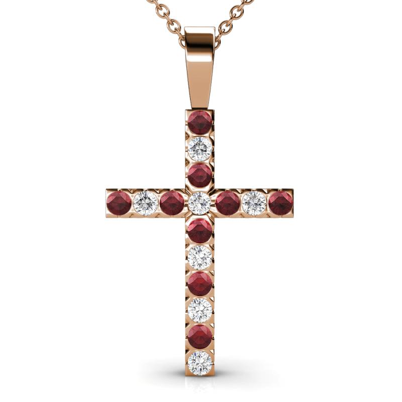Aja Red Garnet and Diamond Cross Pendant 