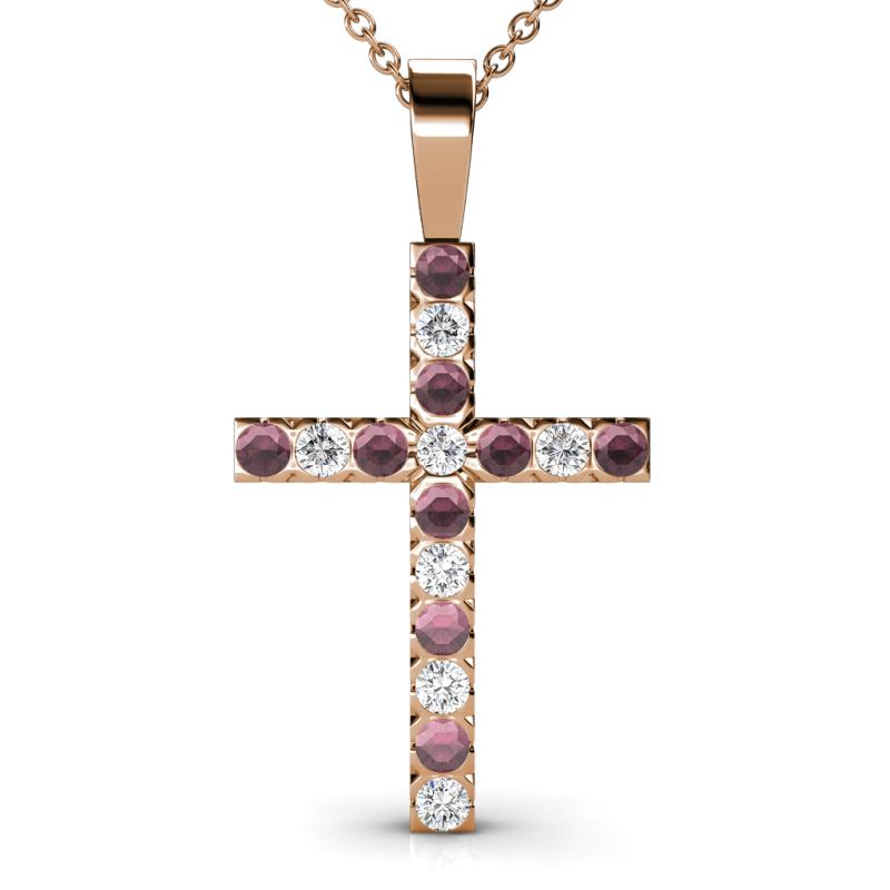 Aja Rhodolite Garnet and Diamond Cross Pendant 