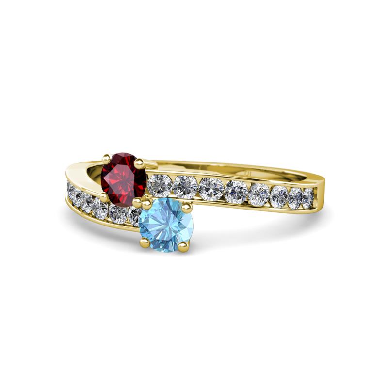 Olena Ruby and Blue Topaz with Side Diamonds Bypass Ring 