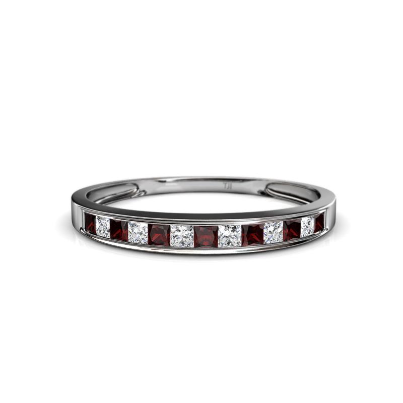 Aqilia 2.00 mm Red Garnet and Lab Grown Diamond Wedding Band 