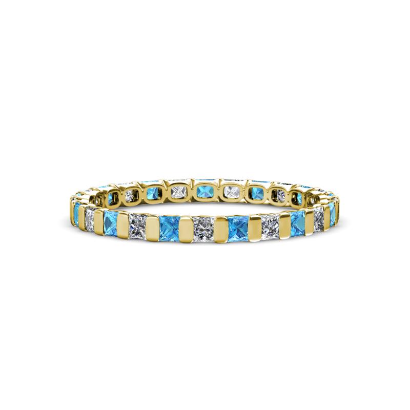 Clarissa 2.50 mm Princess Cut Blue Topaz and Diamond Eternity Band 