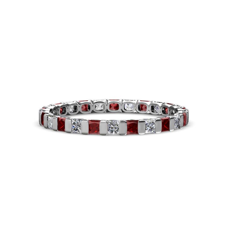 Clarissa 2.50 mm Princess Cut Red Garnet and Diamond Eternity Band 