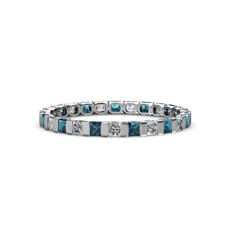 Clarissa 2.50 mm Princess Cut Blue and White Diamond Eternity Band 