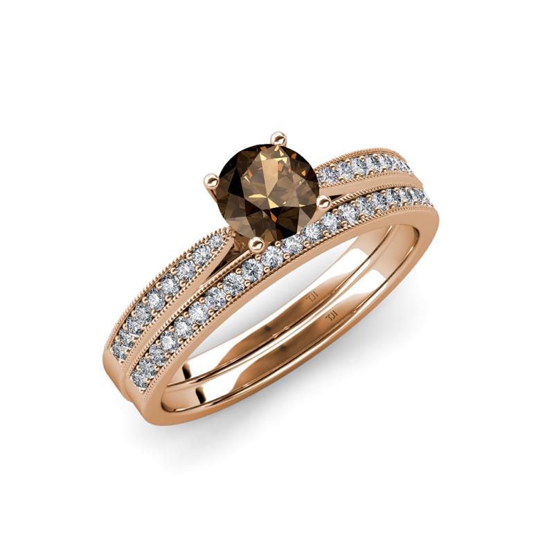 Sian 1.41 ctw Smoky Quartz (6.50 mm) Accented Natural Diamonds Bridal Set Ring  