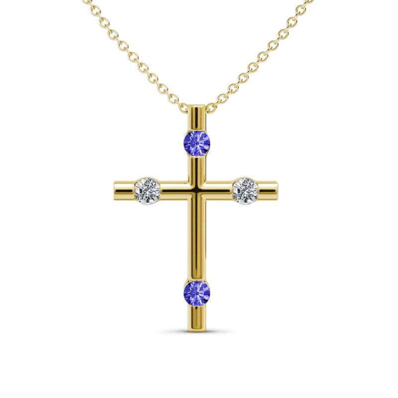 Adna Petite Tanzanite and Diamond Cross Pendant 