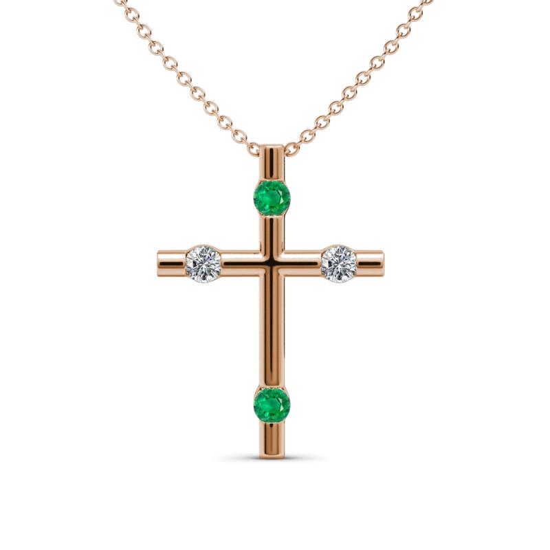 Adna Petite Emerald and Diamond Cross Pendant 