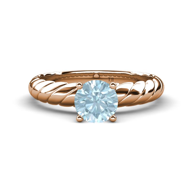 Eudora Classic 6.50 mm Round Aquamarine Solitaire Engagement Ring 