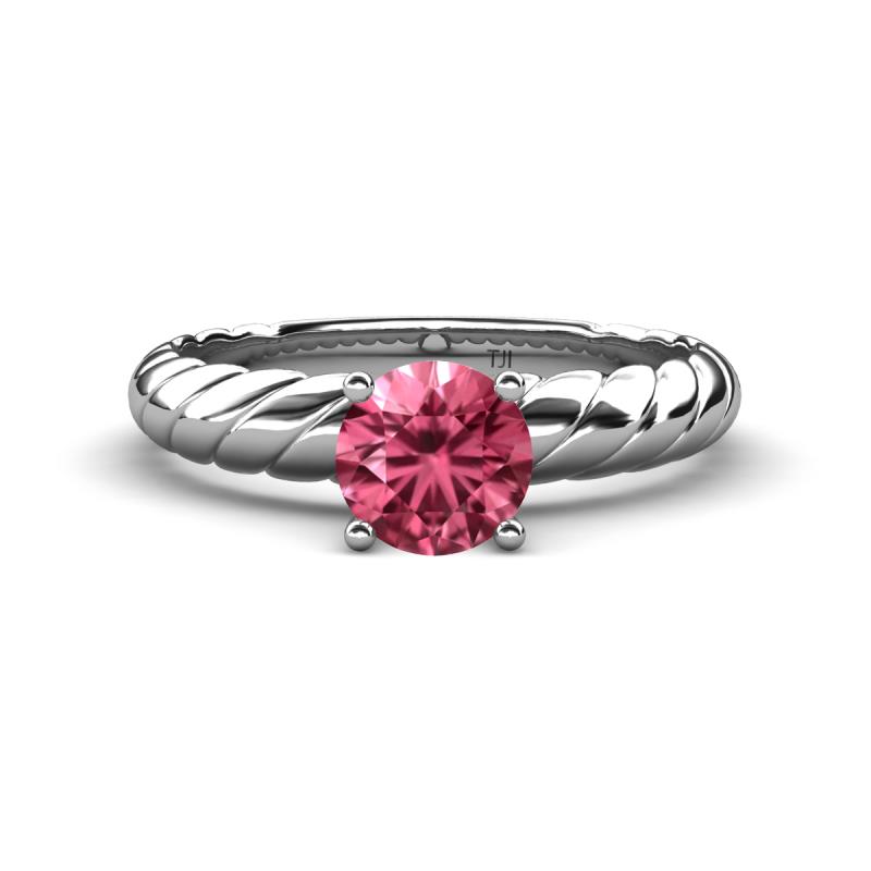 Eudora Classic 6.50 mm Round Pink Tourmaline Solitaire Engagement Ring 