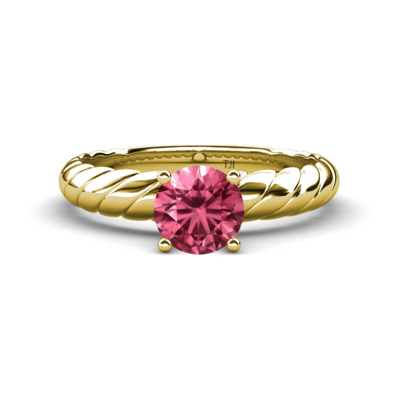 Eudora Classic 6.50 mm Round Pink Tourmaline Solitaire Engagement Ring 