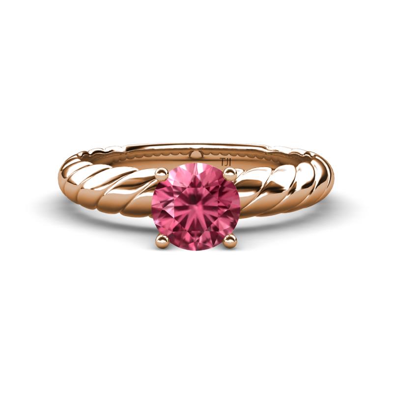Eudora Classic 6.50 mm Round Pink Tourmaline Solitaire Engagement Ring 
