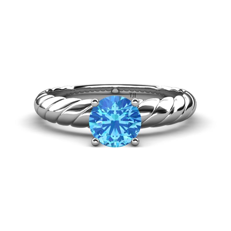 Eudora Classic 6.50 mm Round Blue Topaz Solitaire Engagement Ring 