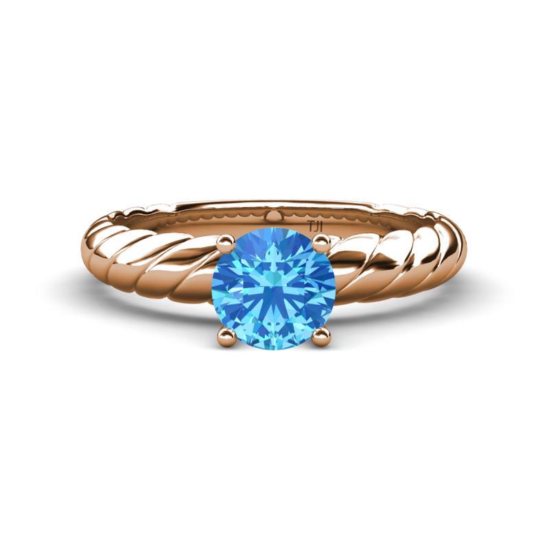 Eudora Classic 6.50 mm Round Blue Topaz Solitaire Engagement Ring 