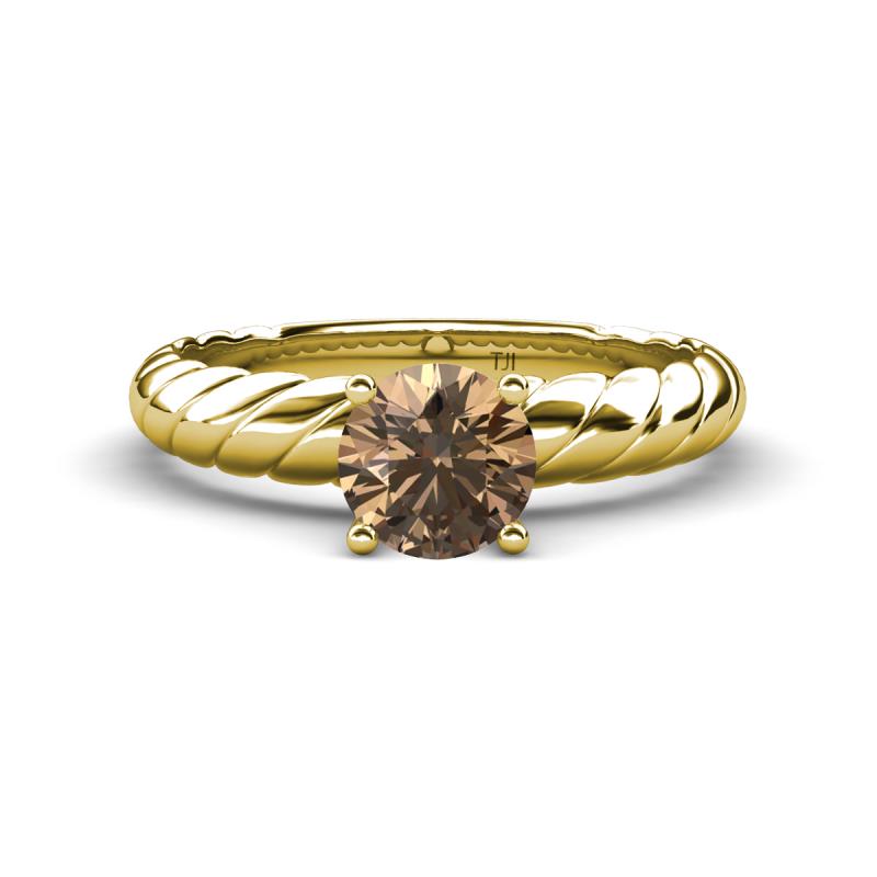 Eudora Classic 6.50 mm Round Smoky Quartz Solitaire Engagement Ring 