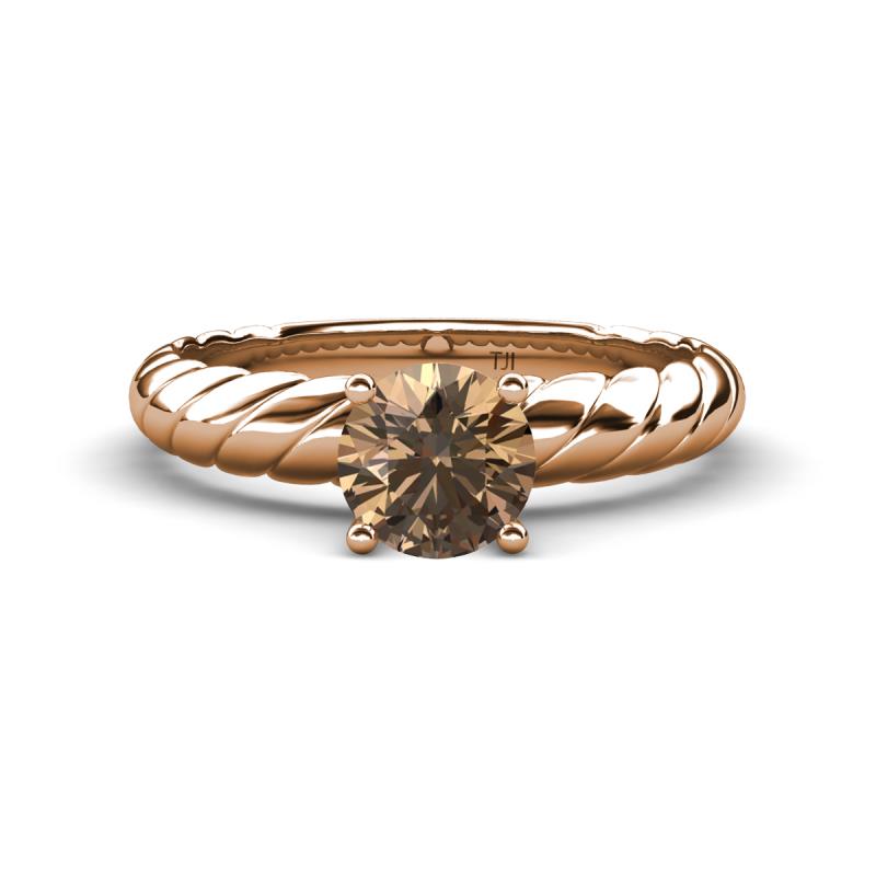 Eudora Classic 6.50 mm Round Smoky Quartz Solitaire Engagement Ring 