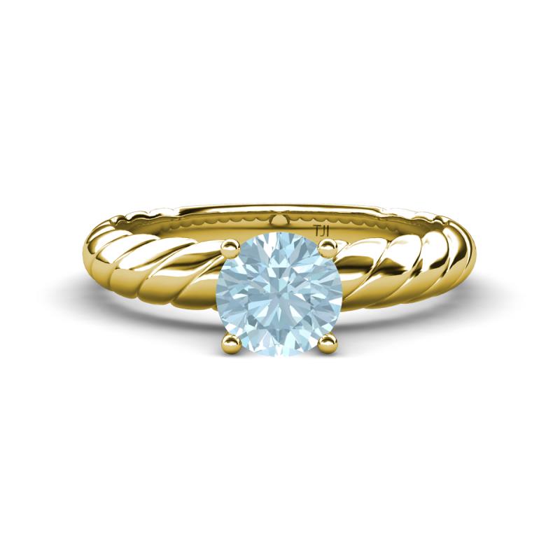 Eudora Classic 6.50 mm Round Aquamarine Solitaire Engagement Ring 