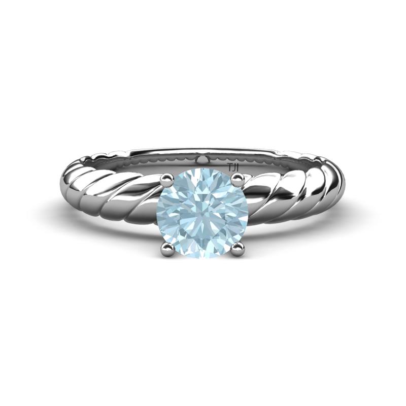 Eudora Classic 6.50 mm Round Aquamarine Solitaire Engagement Ring 