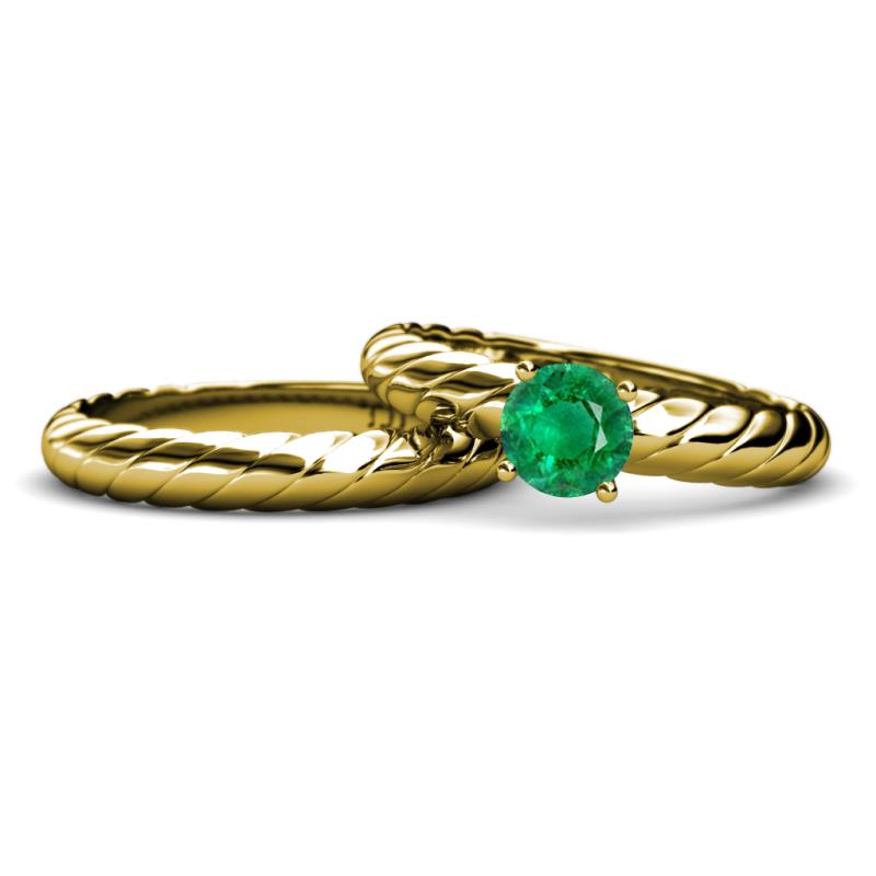 Eudora 0.80 ct Classic Emerald Solitaire Bridal Set Ring 
